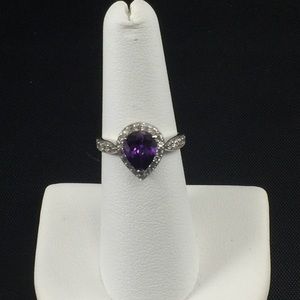 Amethyst and white CZ ring, sterling silver